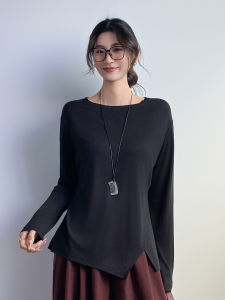 Asymmetrical Slit Design Silk Long Sleeve T-Shirt Womens Style Casual Loose Fit Moisture Wicking Lightweight Spring New Arrivals