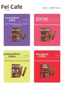 FEI CAFE | Instant Black Coffee Powder Floral Peach Jasmine Flavor