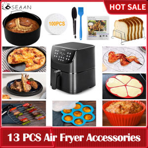 ⭐️【มีในสต๊อก+คลังสินค้าท้องถิ่น】⭐Air Fryer อุปกรณ์เสริม12ชิ้นพร้อมตำราอาหารเข้ากันได้กับ Philips Air Fryer COSORI และหม้อทอดไฟฟ้าสแควร์อื่นๆและเตาอบDeluxe Deep Fryer อุปกรณ์เสริมชุด13 (8นิ้ว)