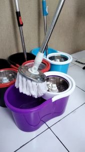 WD Spin Mop Alat Pel Putar Stainless Steel + Ember Dapat 2 Kain Pel / Super Mop Alat Pel Praktis