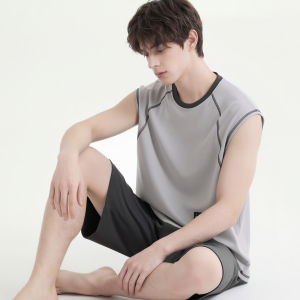 Herbal Pure Cotton Mens Sleepwear Set Vest & Shorts