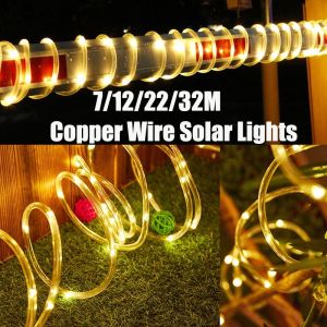 32M 300LED Solar Lamp Rope Tube String Lights Fairy Copper Wire Outdoor Wedding Party Garden Garland