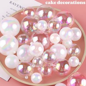 10pcs Cake Topper Balls Paper Cupcake Plugins Pink Champagne White Semi Transparent Decorative Ball Wedding Birthday Party Decor