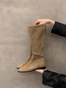 Retro Flat Boot Long Boot Womens Shoes 2025 Autumn Winter New Simple Match Knight Boot Spring Autumn Single Boot