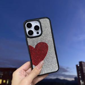 Ốp Điện Thoại iPhone Sang Trọng Lấp Lánh Họa Tiết Trái Tim Đỏ Bảo Vệ Toàn Diện Chống Sốc Chống Xước Có Nhũ Chống Trơn Trượt Dành Cho Pro Max 16 15 14 13 12 11