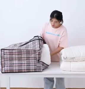 Big size Woven Eco Bag With Zipper High Capacity Storage Bag Luggage Shopping Bag Thick Quality Random Design