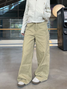 Khaki Wide Leg Jeans Womens Casual Loose Feelings Straight Design American Retro Drapey Loose Fit Casual Trousers Trendy