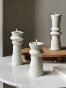 Hộp Đựng Nến Gốm Sứ HomeSide Nordic Style White Glazed Ceramic Candle Holder Artistic Décor Đèn Cầy Bằng Nhôm