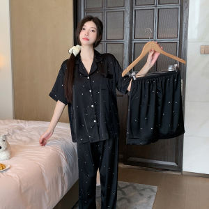 Miiow | Cat Woman Ice Silk Sleepwear Short Sleeve Lightweight Home Clothes Lace Trim Sweet Cute Style Summer Breathable Comfortable