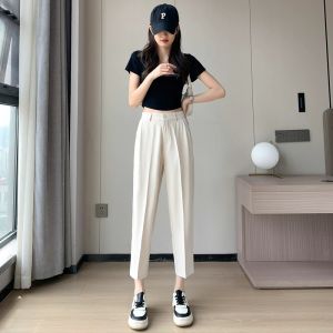 Slim Black Suit Pants Womens High Waist Drapey Style Nine-Tenths Length Harlan Pants Spring Autumn Thin Version Commute Style