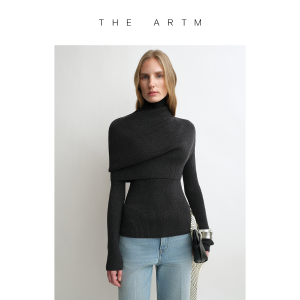 Detachable High Neck Sweater Set Wool Shawl
