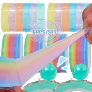 เทปสีคริสตัลม้วนเป็นลูกบอลเหนียวแบบบีบอัดชุด6สีแบบทำมือด้วยตนเองชุดเทปโปร่งแสงลูกบอลเหนียว1/4สี