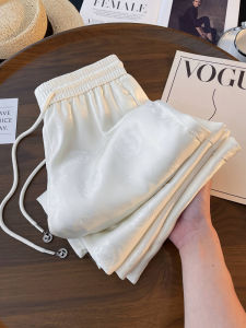 PAIBOLI | Acetate Satin Ice Silk Wide Leg Pants Women Summer Thin Casual Straight Tube Sun Protection Pants Draping Loose Fit White