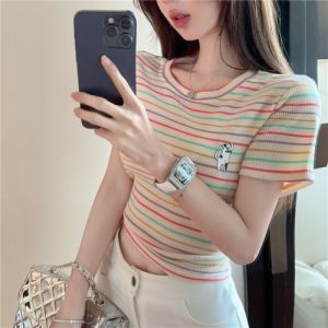 GUZILIAN | Summer Design Sense Slim Fit Short Sleeve T-Shirt Womens Base Shirt Shoulder Width Regular Length Round Neck Casual Top
