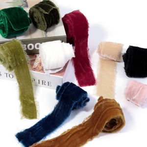 1 Roll 4cm Frayed Edged Satin Handmade Velvet Silk Ribbon For Wedding Invitation Bouquets Birthday Party DIY Decoration Gift