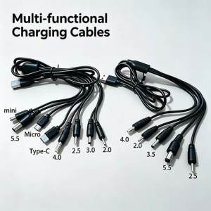 Universal USB to DC Multi-Tip Charging CableMicro USB/Type-C Multi-functional Power Cord for Router LED Camera