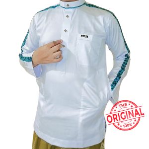 Baju koko Saudi Polyester kancing Import lengan panjang putih les tangan biru hitam abstrak / Baju Pria Muslim Elit Mewah Berkelas dan Berkualitas Alghin Exclusive 42