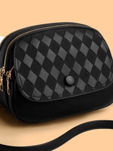 Fashionable Small round Leather Bag Womens Crossbody Shoulder Bag Soft PU Multi-compartment Middle-Aged Mom Bag Casual