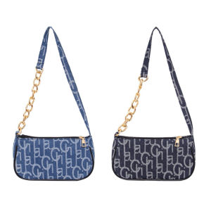 กระเป๋าสะพายไหล่ผ้ายีนส์กระเป๋ากระเป๋าเล็กใต้วงแขนดีไซน์ผู้หญิงตัวอักษรลาย