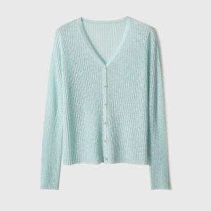 Xiao Han Ge Bamboo Fiber Knitted V-Neck Ice Silk Air Conditioning Sweater Lightweight Sun Protection Open Cardigan ZWD663785MG