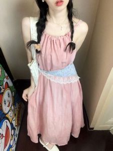 Váy Dài Không Tay Màu Hồng Cho Nữ Mùa Đông Mới Váy Đi Biển Phong Cách Mới Cổ Treo Thiết Kế Bãi Biển Váy Ngắn Mùa Hè Váy Dài Thường Ngày