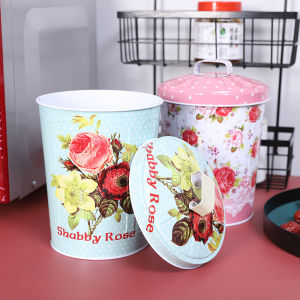Large round Biscuit Storage Bucket Desktop Iron Box Candy Storage Tube with Cover Home Use Iron Tin Dustproof Mobile Nordic Style Organizer Box