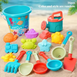 16pcs Childrens Beach Toy Set Baby Playing In Water And Beach Large Sand Shovel Beach Bucket Sand Digging Tool Sand Toys