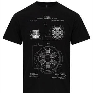 Nicola Tesla Electrical Transmission Patent Art Blueprint T-Shirt Graphic T Shirts Retro Streetwear Neck Short-sleeved Mens Tee