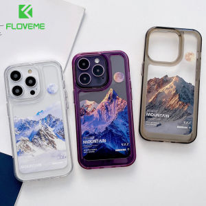 FLOVEME Hard Acrylic Clear Space Phone Case for iPhone 14 13 12 11 Pro Max Printing Gold Sunshine Mountain Transparent TPU Back Cover For iphone X XR XS Max