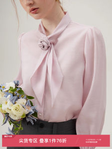 Áo Sơ Mi Nữ Dài Tay Màu Hồng Thắt Nút Bướm Phong Cách Pháp Van Cleef Và Van Dyck Cổ Điển Thanh Lịch Cho Nữ