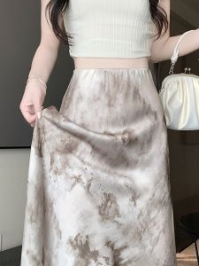 2026 New Vintage Tie-dye High-waist Ink Mid-skirt