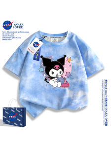 Cute NASA over Girls T-Shirt Short Sleeve Pure Cotton Summer Childrens Top Cartoon Print Loose Fit Sweat Absorbent round Neck