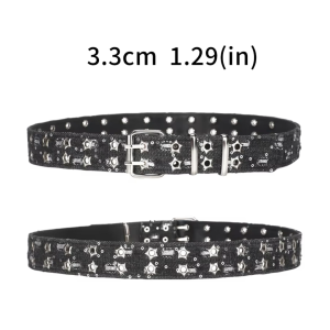 【READY STOCK】Punk Vintage Double Row Belt/Zinc Alloy Buckle/Womens Adjustable Pants Belt/Versatile Fashion Star Belt