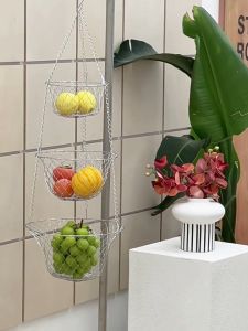 3 Layers Fruit Vegetable Snack Food Organizer Holder Rack Hanging Basket Household Accessories Foldable Storage Hanger