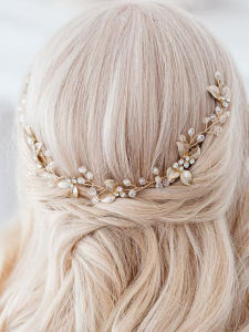 Luxury-Lite Gold Pearl Leaf Crystal Hair Comb for Bridal Wedding Updo Hair Accessory for a Vintage-Style Wedding Dress Bridesmaid