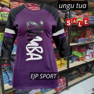 atasan senam zumba stip tangan 3/4 strip di tangan