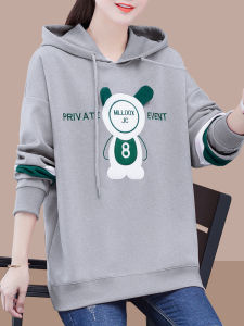 เสื้อฮู้ดผ้าฝ้ายแท้ทรงหลวมสำหรับผู้หญิง ทรงพอดีตัว ลายหมี สไตล์เกาหลี เสื้อคลุมกันหนาวแฟชั่นฤดูใบไม้ร่วง