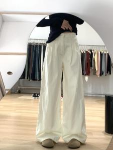 Quần Jeans Denim Ống Thẳng Cạp Cao Màu Trắng Cho Nữ Thu Đông Phong Cách Mới Quần Ống Rộng Dài Đến Sàn Phong Cách Mỹ Cổ Điển