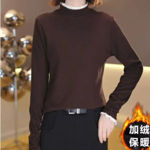เสื้อยืดผู้หญิงบุขนแกะหนาคอสูงครึ่งตัวฤดูหนาวปี 2024 เสื้อชั้นในผู้หญิงแบบสวมหัวทรงเข้ารูปแขนยาวสไตล์เกาหลี