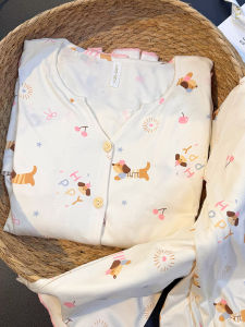 Bộ Đồ Ngủ Cho Bà Bầu Mùa Hè Modal Mỏng 6 Tháng Sau Sinh Cho Bà Bầu Cho Con Bú Quần Dài Rộng Rãi Cổ Chữ V in Họa Tiết Hoạt Hình