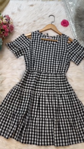 MYDU SALE | MS 167 – ĐẦM XÒE SỌC CARO TRẮNG ĐEN DỄ THƯƠNG