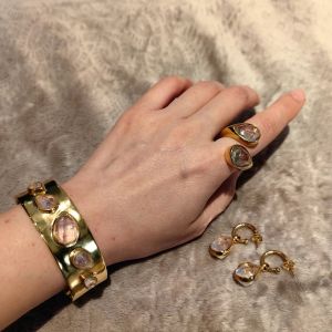 Wide Version Waterdrop Crystal Embedded Open Hand Ring Golden Fashion Simple Elegant European Style Womens Jewelry Accessory