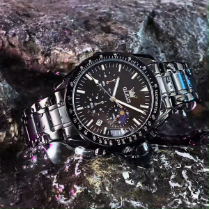 OLEVS resmi autentik jam tangan pria otomatis dewasa 2024 mode elegan cermin HD multifungsi dial tali jam baja tahan karat