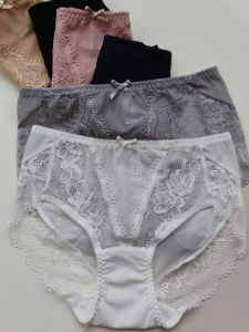 สูงปานกลาง เอว ลูกไม้ ตาข่าย เซ็กซี่ กึ่งโปร่งใสบริสุทธิ์ ผ้าฝ้าย เป้าไม่มีรอยต่อก้นครอบคลุม พลัสไซส์ สามเหลี่ยม ผู้หญิง ชุดชั้นใน