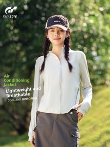 KUYEDIE | White Ice Silk Womens Summer Outdoor UV Protection Clothing Slim Fit Short Coat Leaf Butterfly Style Regular Sleeve Zipper Closure