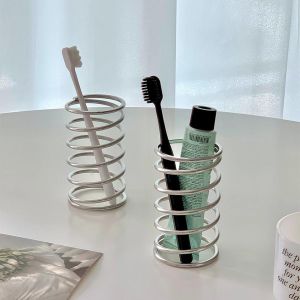 1-6PCS Household Metal Toothbrush Holder Simple Desktop Storage Rack And Bathroom Drain Storage Rack High-End Hollow Decoration