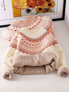 Girls Fleece Lined Knitwear Thick Warm Autumn Winter Style Overhead Pullover Children Fashionable Sweater Little Girl Base Layer Shirt