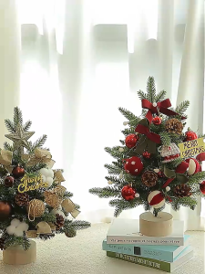 Mini Pine Christmas Tree with LED Lights Mini Tabletop Christmas Tree Gifts Tabletop Decoration