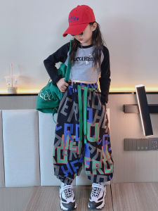 ชุดกางเกงขายาวทรงโคมไฟลำลองสำหรับเด็กผู้หญิง ชุดแฟชั่นฤดูใบไม้ร่วงและฤดูใบไม้ผลิ ผ้าฝ้าย 2 ชิ้น ระบายอากาศได้ดี เสื้อผ้าเด็ก