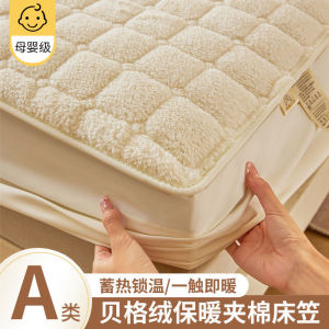 Thickened Lamb Velvet Bed Canopy Three-piece Set Cotton Sandwich Fleece Warmth Mattress Protector Full Wrap Bed Cover Single Person